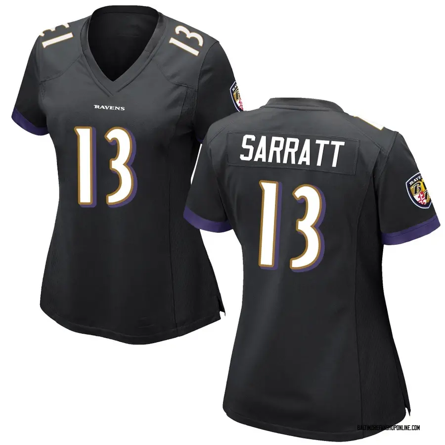 Black Women's Elijah Sarratt Baltimore Ravens Game Jersey