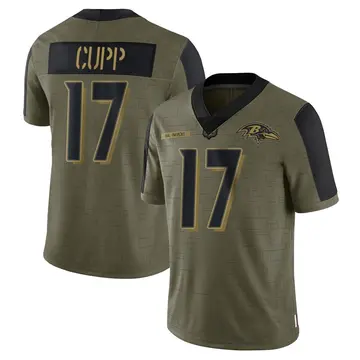 Olive Men's Baylor Cupp Baltimore Ravens Limited 2021 Salute To Service Jersey