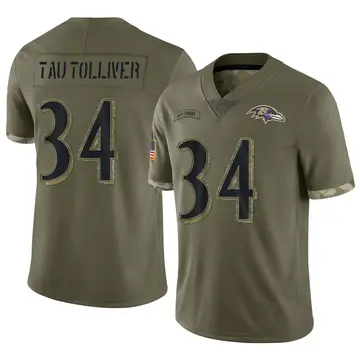 Olive Men's Elijah Tau-Tolliver Baltimore Ravens Limited 2022 Salute To Service Jersey