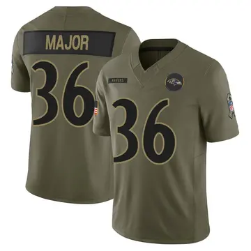 Olive Men's Marcus Major Jr. Baltimore Ravens Limited 2025 Salute to Service Jersey
