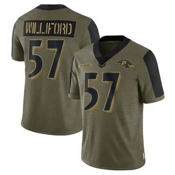 Olive Men's Reid Williford Baltimore Ravens Limited 2021 Salute To Service Jersey