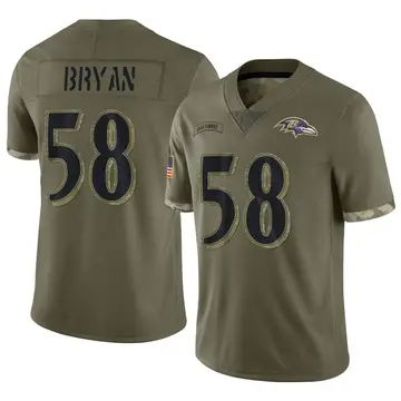 Olive Men's Taven Bryan Baltimore Ravens Limited 2022 Salute To Service Jersey