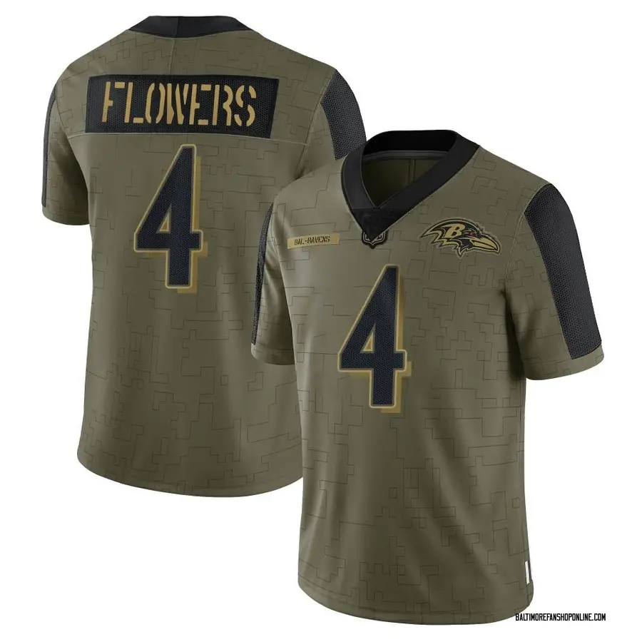 Olive Men's Zay Flowers Baltimore Ravens Limited 2021 Salute To Service Jersey