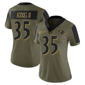 Olive Women's Desmond King II Baltimore Ravens Limited 2021 Salute To Service Jersey