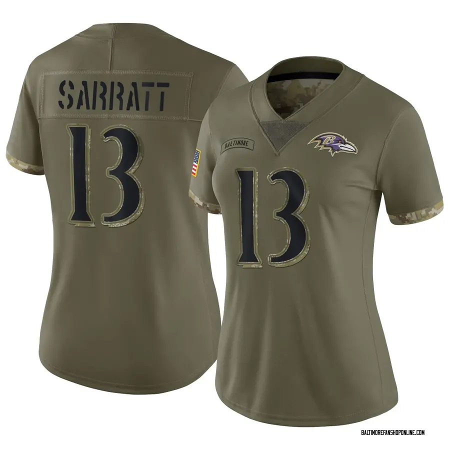 Olive Women's Elijah Sarratt Baltimore Ravens Limited 2022 Salute To Service Jersey