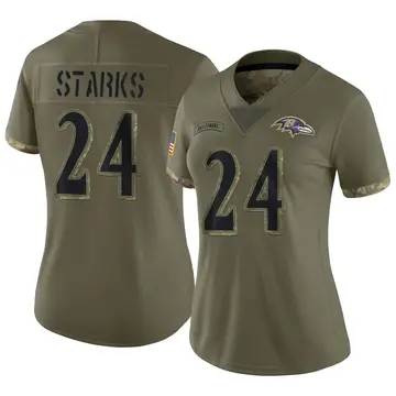 Olive Women's Malaki Starks Baltimore Ravens Limited 2022 Salute To Service Jersey