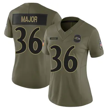 Olive Women's Marcus Major Jr. Baltimore Ravens Limited 2025 Salute to Service Jersey