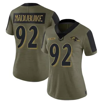 Olive Women's Nnamdi Madubuike Baltimore Ravens Limited 2021 Salute To Service Jersey