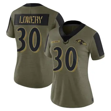 Olive Women's Reuben Lowery Baltimore Ravens Limited 2021 Salute To Service Jersey