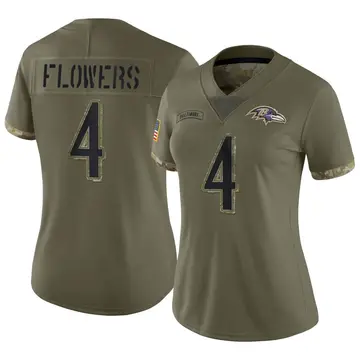 Olive Women's Zay Flowers Baltimore Ravens Limited 2022 Salute To Service Jersey