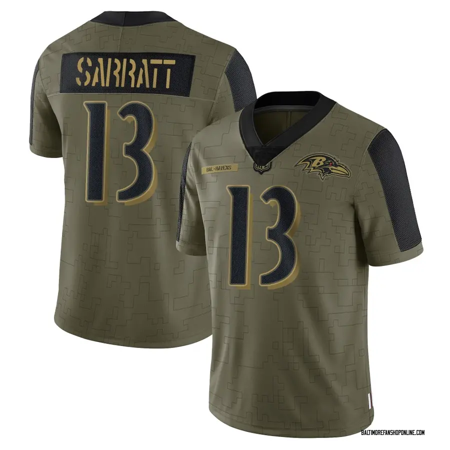 Olive Youth Elijah Sarratt Baltimore Ravens Limited 2021 Salute To Service Jersey