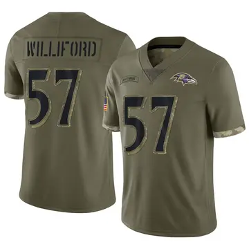Olive Youth Reid Williford Baltimore Ravens Limited 2022 Salute To Service Jersey