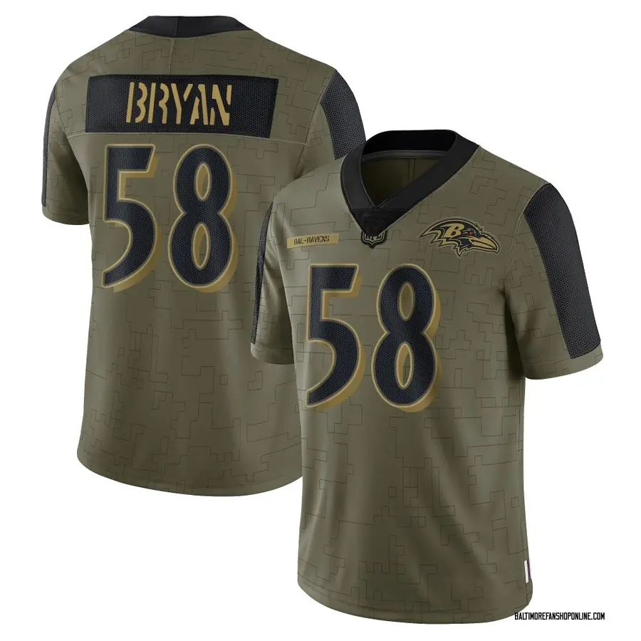Olive Youth Taven Bryan Baltimore Ravens Limited 2021 Salute To Service Jersey