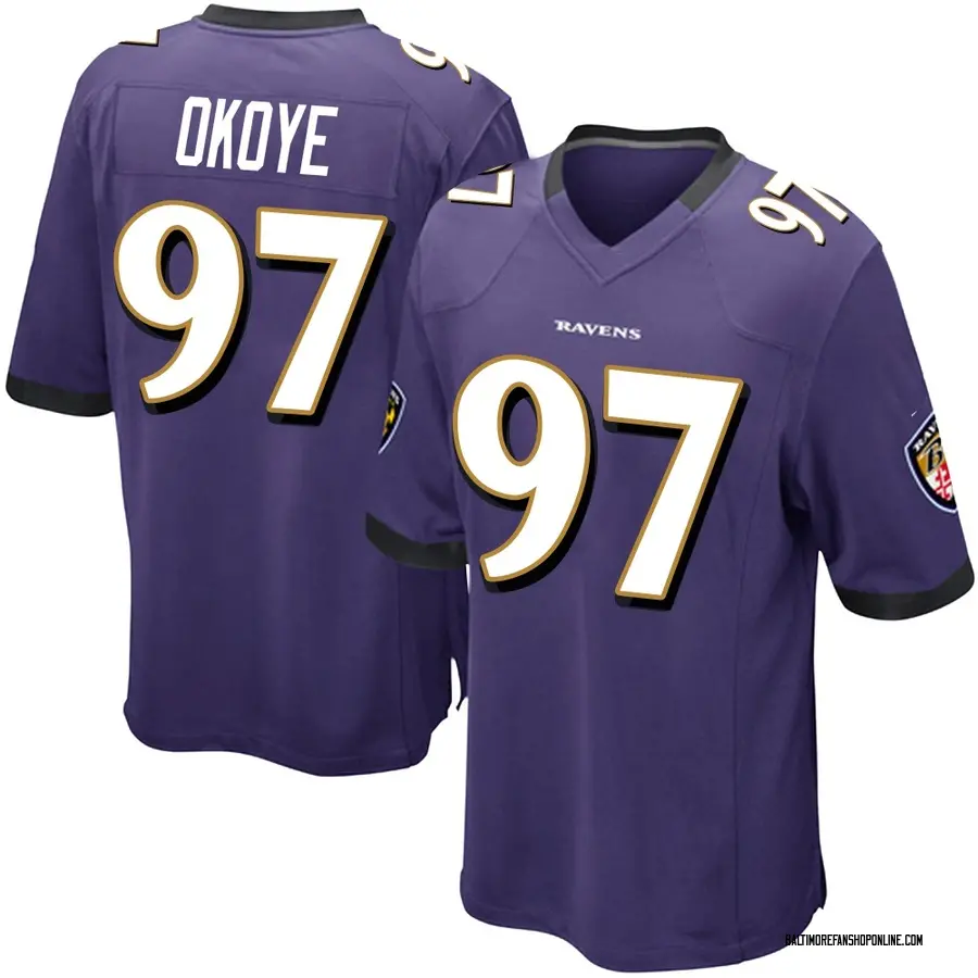 Purple Youth CJ Okoye Baltimore Ravens Game Team Color Jersey