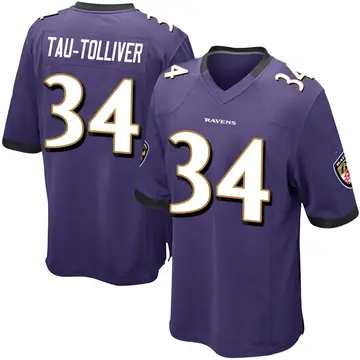 Purple Youth Elijah Tau-Tolliver Baltimore Ravens Game Team Color Jersey